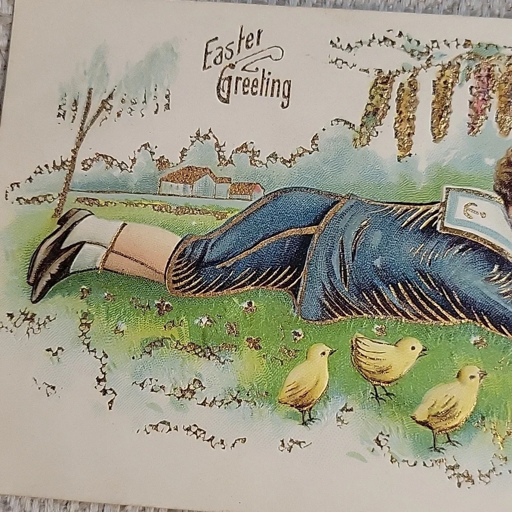 1908 Germany Vintage Easter Greeting Card with Child and Chicks